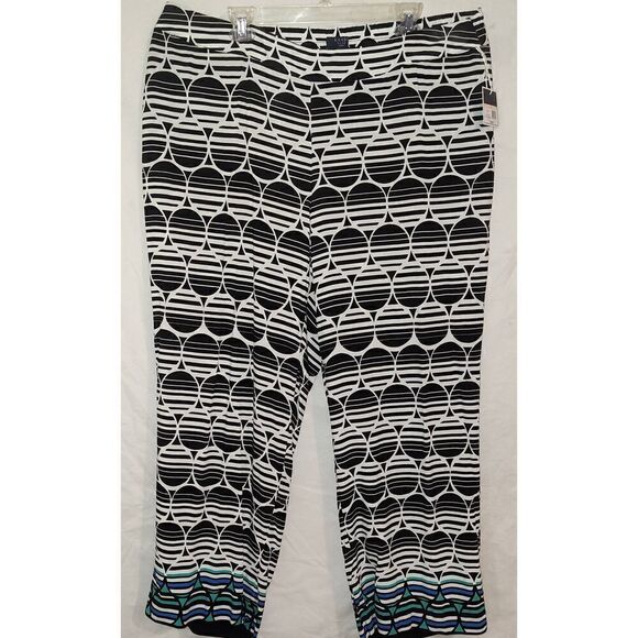 NWT KAARI BLUE CURVY BLACK WHITE CIRCLES ELASTIC WAIST POCKETS RAYON PANTS 2X - Picture 1 of 7